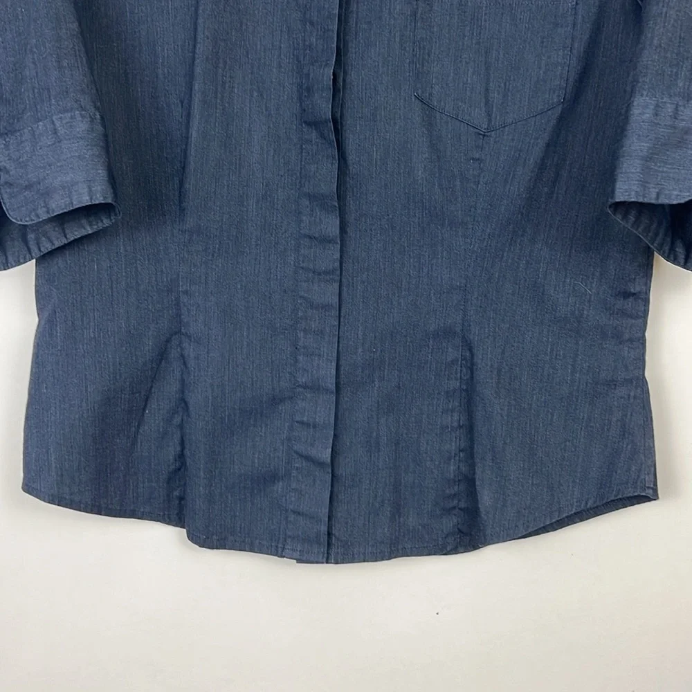 Express Stretch Dark Blue Denim 1-2 Sleeve Top Sz 5/6 - Picture 9 of 11